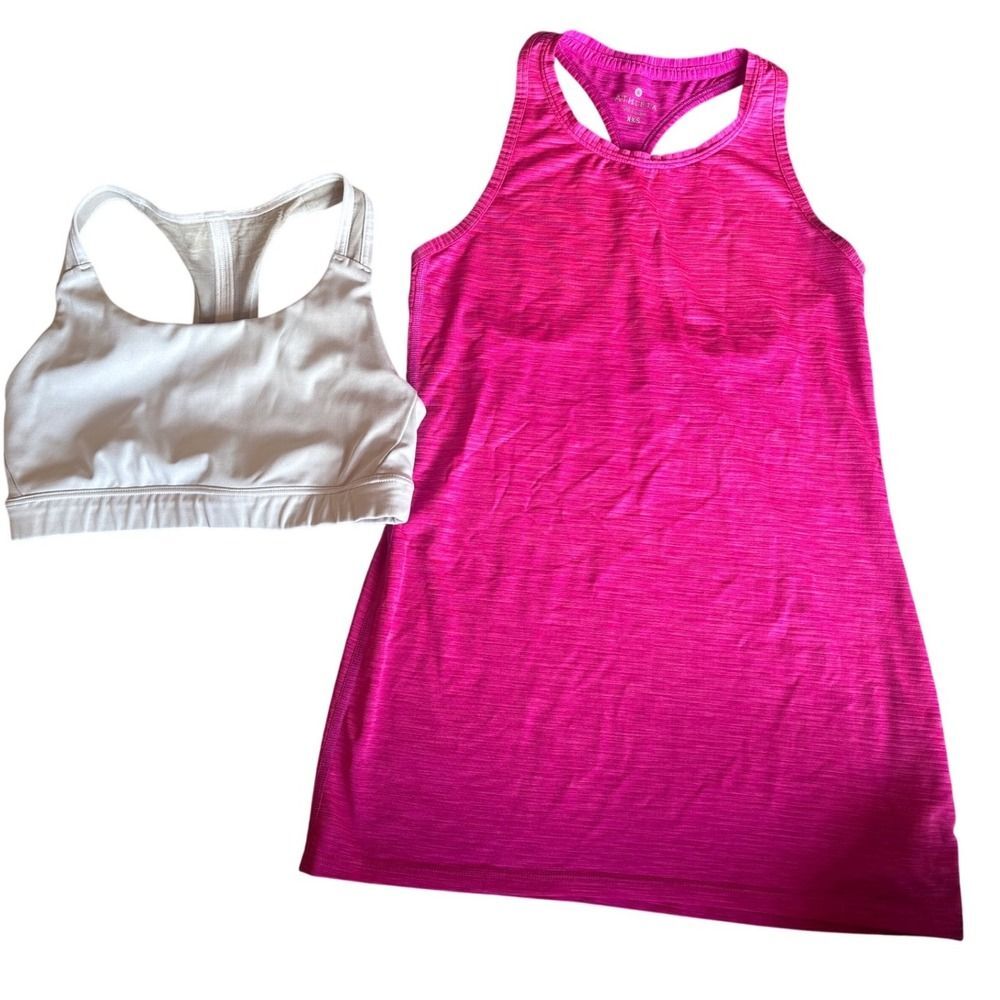 Athleta Activewear Set Pink Racerback Tank Top White Sports Bra 2 Pieces